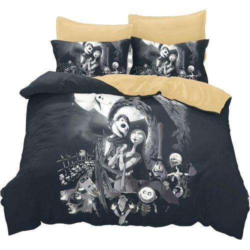  KTLRR KTKRR Christmas Duvet Cover Set (no comforter),Scarecrow Style Nightmare Before Christmas 3pc Bedding Set, Duvet Cover with Pillowcase Gift 3D Terrorist Design (QUEEN, Black Christ