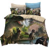 KTLRR Dinosaur Childrens Bedding Set,Jurassic Age T-Rex Raptors Duvet Cover and Pillowcase Set,Kids Boys Bedroom Decoration Bed Set,Microfiber Fabric,No Comforter (Dinosaur, Twin 2