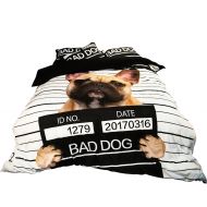 KTLRR 3D Pirates Cat Bad Dog Monkey Bedding Sets Polyester Duvet Cover 3/4pcs Flat Sheet Cartoon Bedspread Twin Queen King Size Adults Kids Boys (King 4pcs, dog)