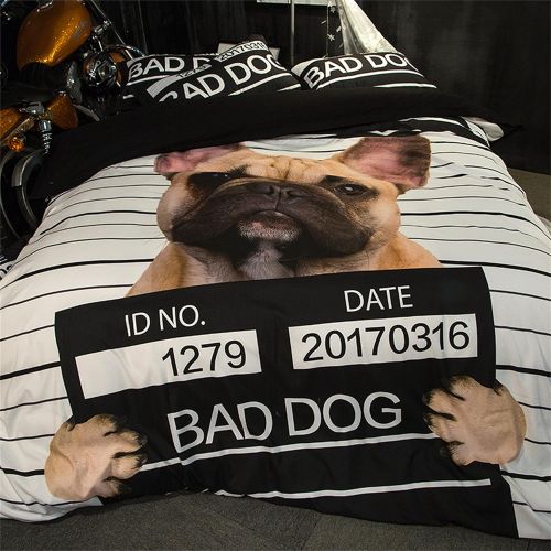  KTLRR 3D Pirates Cat Bad Dog Monkey Bedding Sets Polyester Duvet Cover 3/4pcs Flat Sheet Cartoon Bedspread Twin Queen King Size Adults Kids Boys (King 4pcs, dog)