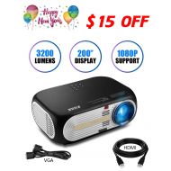 KUAK Projector, 3200 Lumens 5 1080P HD Home Theater LED Video Projector 200 Display 50,000 Hours with 2 HDMI 2 USB for Smartphone Android Phone Laptop Home Entertainment, HT60 Blac