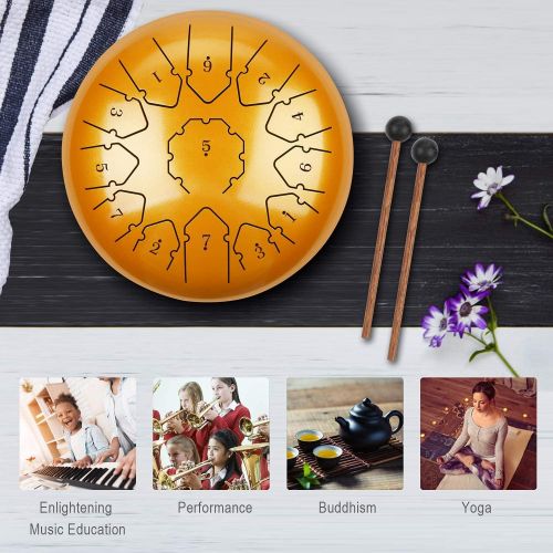  [아마존베스트]KUDOUT Titanium Alloy Tongue Drum, Tones Percussion Instrument Hand Pan Drum with Drum Sticks Carry Case Note Sticks for Meditation Yoga Zazen Sound Therapy