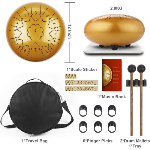  [아마존베스트]KUDOUT Titanium Alloy Tongue Drum, Tones Percussion Instrument Hand Pan Drum with Drum Sticks Carry Case Note Sticks for Meditation Yoga Zazen Sound Therapy