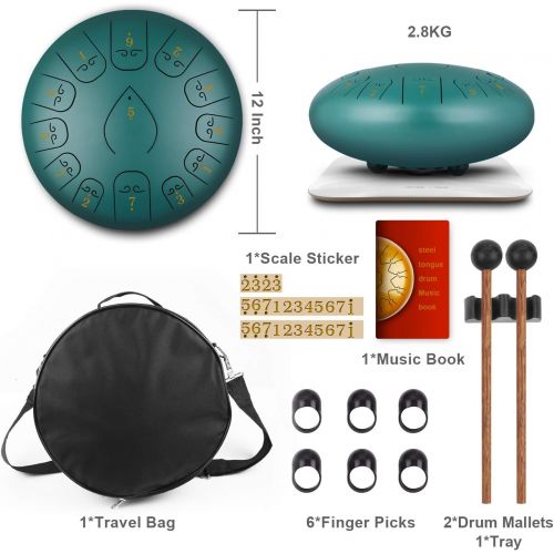  [아마존베스트]KUDOUT KUD 12-Inch 13-Tone Essential Drum Instrument, Tongue Drum, Steel Pan Tones Percussion Instrument, Hand Pan Drum with Drum Beaters, Carry Case, Note Sticks for Meditation, Yoga, So