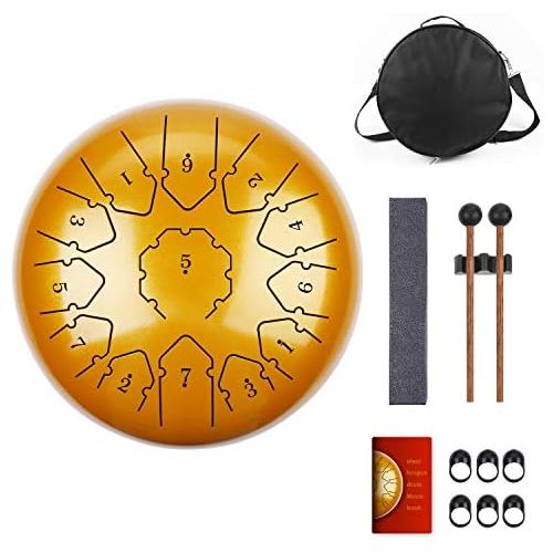  [아마존베스트]KUDOUT Titanium Alloy Tongue Drum, Tones Percussion Instrument Hand Pan Drum with Drum Sticks Carry Case Note Sticks for Meditation Yoga Zazen Sound Therapy