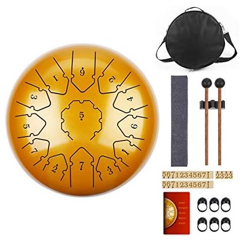  [아마존베스트]KUDOUT Titanium Alloy Tongue Drum, Tones Percussion Instrument Hand Pan Drum with Drum Sticks Carry Case Note Sticks for Meditation Yoga Zazen Sound Therapy