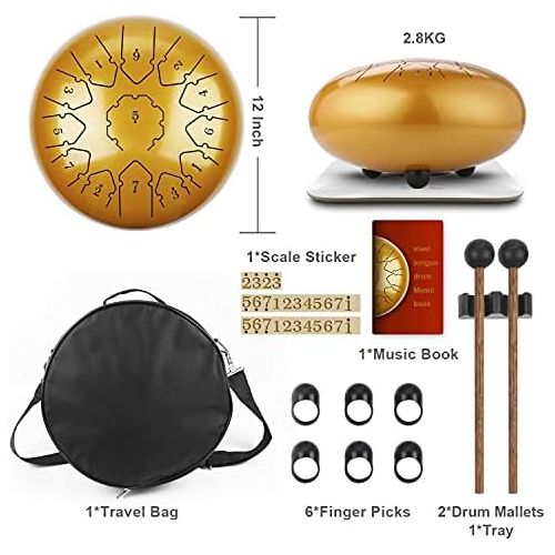  [아마존베스트]KUDOUT Titanium Alloy Tongue Drum, Tones Percussion Instrument Hand Pan Drum with Drum Sticks Carry Case Note Sticks for Meditation Yoga Zazen Sound Therapy