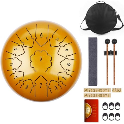  [아마존베스트]KUDOUT Titanium Alloy Tongue Drum, Tones Percussion Instrument Hand Pan Drum with Drum Sticks Carry Case Note Sticks for Meditation Yoga Zazen Sound Therapy