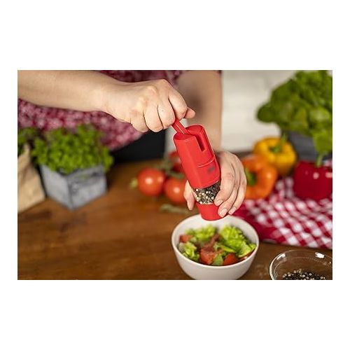  Kuhn Rikon Adjustable Ratchet Grinder with Ceramic Mechanism for Salt, Pepper and Spices, 8.5 x 2.25 inches, Red