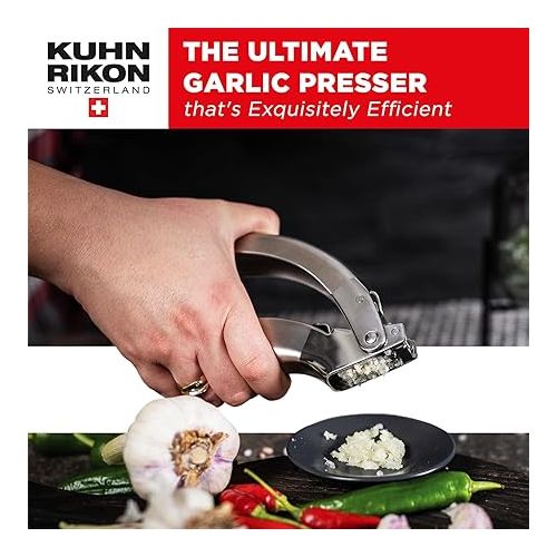  Kuhn Rikon Epicurean Garlic Press, Stainless Steel, 6.5 x 1 x 1.5 inches, Silver
