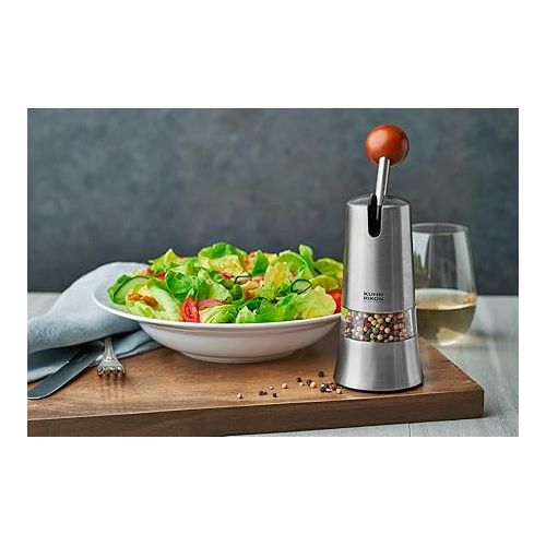  Kuhn Rikon Epicurean Adjustable Ratchet Grinder with Ceramic Mechanism for Salt, Pepper and Spices, 8.5 x 2.75 inches, Stainless Steel