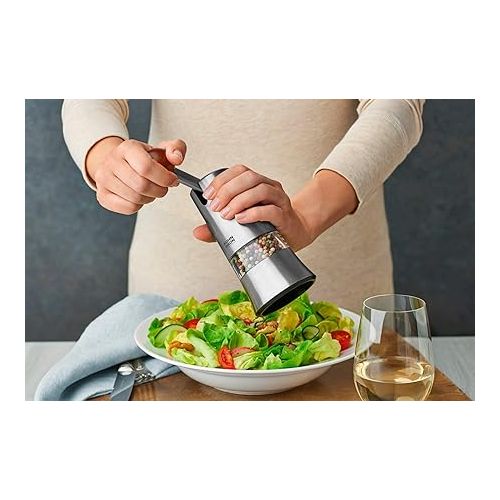  Kuhn Rikon Epicurean Adjustable Ratchet Grinder with Ceramic Mechanism for Salt, Pepper and Spices, 8.5 x 2.75 inches, Stainless Steel