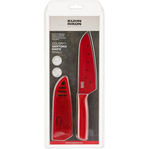  Kuhn Rikon Colori Santoku Knife with Safety Sheath, 5 inch/12.70 cm Blade, Red