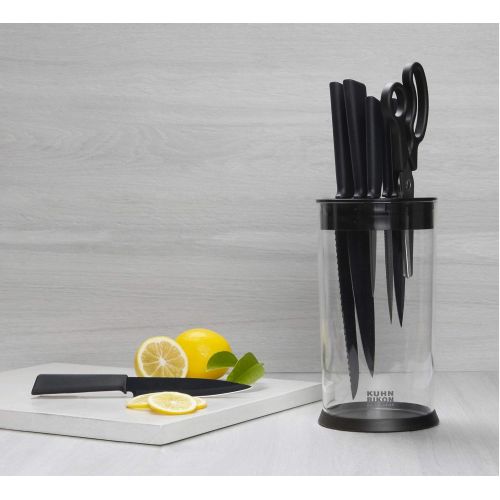  [아마존베스트]Kuhn Rikon Vision 26565 Knife Block without Knives, 12 x 12 x 22.5 cm, Round, Black, Transparent, Empty