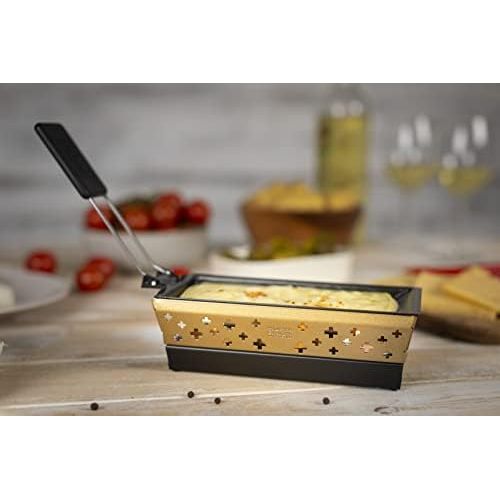  KUHN RIKON Candle Light Mini Swiss Cross Raclette Set, Gold, Non Stick Grill Pan with Tea Light