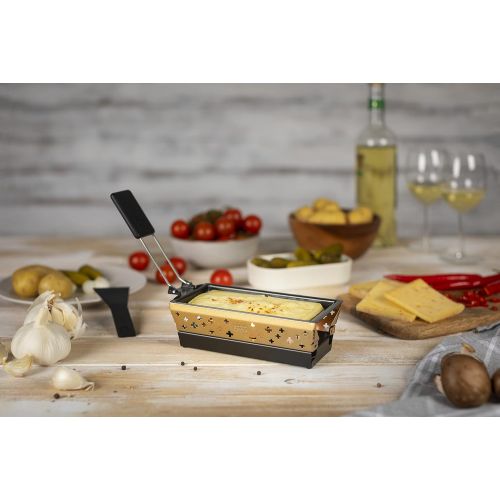  KUHN RIKON Candle Light Mini Swiss Cross Raclette Set, Gold, Non Stick Grill Pan with Tea Light