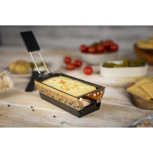  KUHN RIKON Candle Light Mini Swiss Cross Raclette Set, Gold, Non Stick Grill Pan with Tea Light