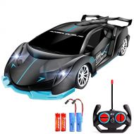 KULARIWORLD Remote Control Car for Boys Fast 1/18 Scale Rechargeable RC Vehicle Cars Toys Xmas Gifts for Kids High Speed with Led Lights (Black Blue