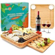 [아마존베스트]Kunaboo Bamboo cheese board and knife set - Charcuterie tray with cutlery set - FSC certified - Best for wine and cheese board parties, wedding, housewarming gift, cheeseboard and