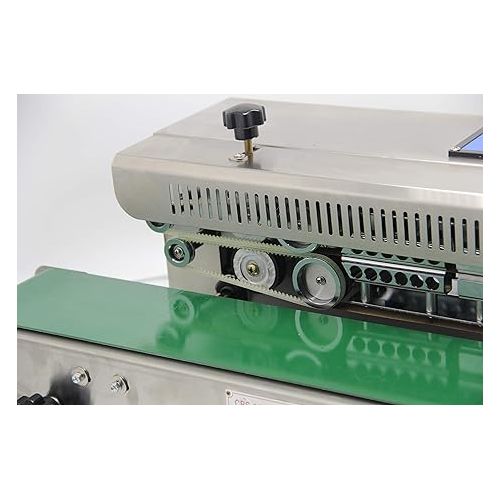  Continuous Band Sealer Inflation Nitrogen Film Sealing Machine CBS900 Expanded Food Band Sealer with Steel Wheel Printing 110v, 0-12m/min, 0-300°C