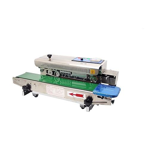  Continuous Band Sealer Inflation Nitrogen Film Sealing Machine CBS900 Expanded Food Band Sealer with Steel Wheel Printing 110v, 0-12m/min, 0-300°C