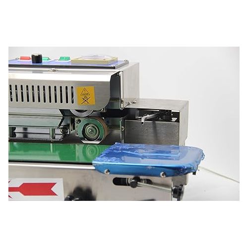  Continuous Band Sealer Inflation Nitrogen Film Sealing Machine CBS900 Expanded Food Band Sealer with Steel Wheel Printing 110v, 0-12m/min, 0-300°C