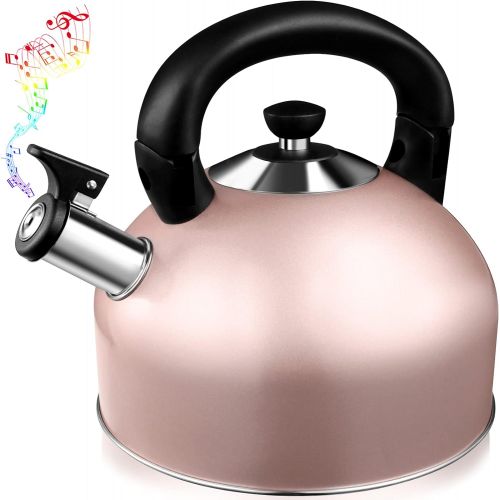  [아마존베스트]KUNMINGER Whistling Tea Kettle Tea Pot - 3.4 Quart Surgical Stainless Steel Tea Kettle for Stove Top with 5 Layers Bottom,Folding Handle, Available to Multiple Stoves - Rose Gold