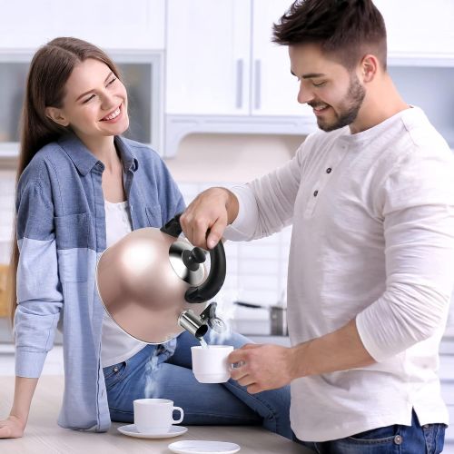  [아마존베스트]KUNMINGER Whistling Tea Kettle Tea Pot - 3.4 Quart Surgical Stainless Steel Tea Kettle for Stove Top with 5 Layers Bottom,Folding Handle, Available to Multiple Stoves - Rose Gold