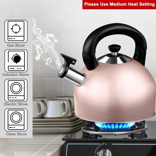  [아마존베스트]KUNMINGER Whistling Tea Kettle Tea Pot - 3.4 Quart Surgical Stainless Steel Tea Kettle for Stove Top with 5 Layers Bottom,Folding Handle, Available to Multiple Stoves - Rose Gold