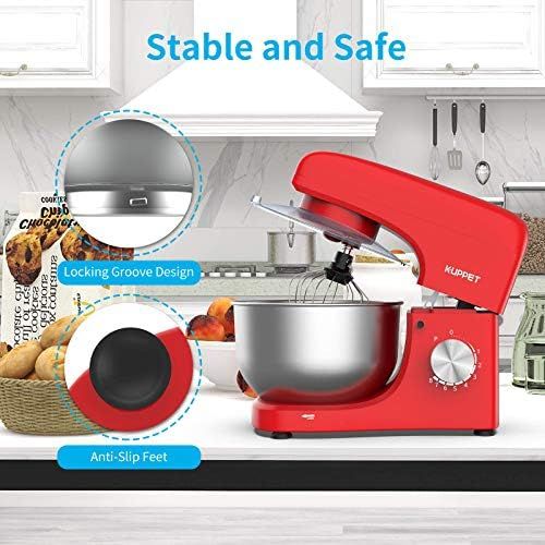  KUPPET Stand Mixer, 8-Speed Tilt-Head Electric Food Stand Mixer with Dough Hook, Wire Whip & Beater, Pouring Shield, 4.7QT Stainless Steel Bowl (Red)