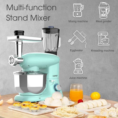  KUPPET 3 in 1 Stand Mixer, 6 Speed Electric Mixer, Tilt Head Kitchen Mixer with Meat Grinder and Juice Blender, 6 Quarts 850W Food Mixer - Blue