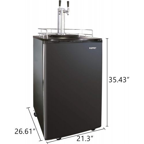  [아마존베스트]KUPPET Beer Kegerator - Full Size Stainless Steel Kegerator, Draft Beer Dispenser - Keg Beer Cooler, Compressor Cooling CO2 Regulator Casters, Dual Tap, 6.0 Cu.ft. (Black)