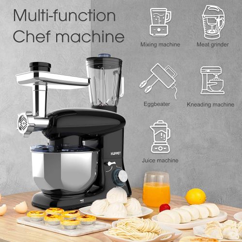  [아마존베스트]KUPPET 3 in 1 Stand Mixer, 6 Speed Electric Mixer, Tilt Head Kitchen Mixer with Meat Grinder and Juice Blender, 6 Quarts 850W Food Mixer - Black