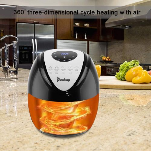  4.4QT Oilless Air Fryer KUPPET 8-in-1 Black HotDeep Fryer with Basket-Timer Temperature Dual Control-6 Cooking Presets-Included Recipe, BBQ Rack, Anti-hot Clip-1300W