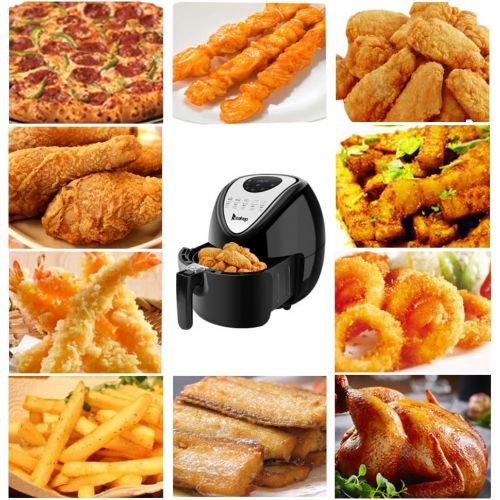  4.4QT Oilless Air Fryer KUPPET 8-in-1 Black HotDeep Fryer with Basket-Timer Temperature Dual Control-6 Cooking Presets-Included Recipe, BBQ Rack, Anti-hot Clip-1300W
