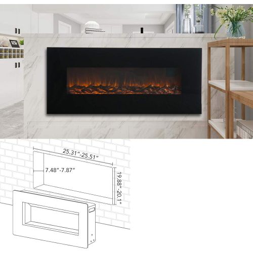  KUPPET 50 Electric Fireplace Wall Mounted,1500W Adjustable Fireplace Heater Linear Fireplace Timer/Remote Control,Metal-Glass Frame (Original)