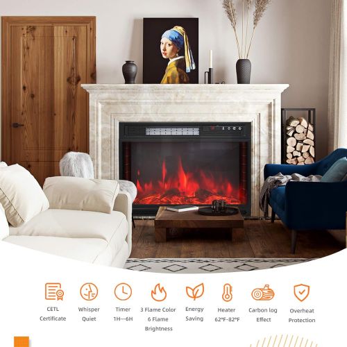  KUPPET Electric Fireplace 25.3 Fireplace Insert with Remote Control 500W/1500W- in Wall Recessed - 6H Timer - Digital LED Display - Safety Cut Off