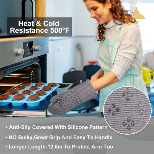  [아마존베스트]KURTVANA Oven Mitts and Pot Holders Set 10 Pcs ,with Kitchen Towels Dishcloths and Dish Drying Mat,500 Degree High Heat Resistant Oven Mitts,Microfiber Super Absorbent Soft Towels-for Kitch