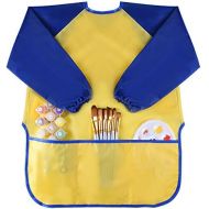 [아마존베스트]KUUQA Childrens Kids Toddler Waterproof Play Apron Art Smock with 3 Roomy Pockets - Painting, Baking, Feeding Smock (Paints and Brushes not Included)