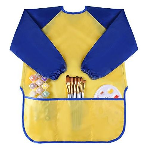  [아마존베스트]KUUQA Childrens Kids Toddler Waterproof Play Apron Art Smock with 3 Roomy Pockets - Painting, Baking, Feeding Smock (Paints and Brushes not Included)