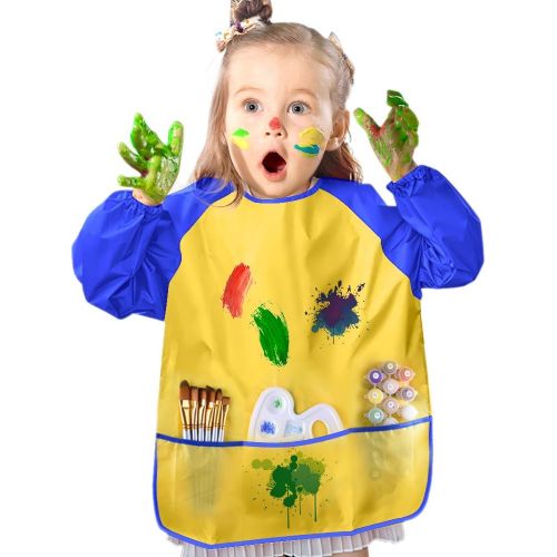  [아마존베스트]KUUQA Childrens Kids Toddler Waterproof Play Apron Art Smock with 3 Roomy Pockets - Painting, Baking, Feeding Smock (Paints and Brushes not Included)