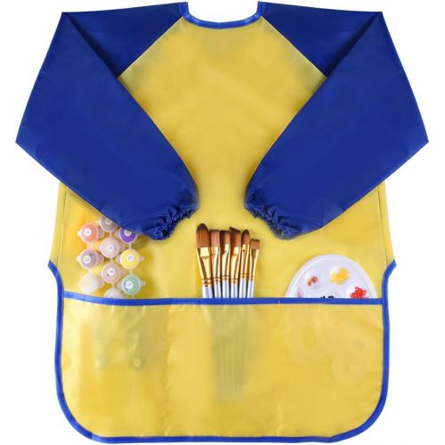  [아마존베스트]KUUQA Childrens Kids Toddler Waterproof Play Apron Art Smock with 3 Roomy Pockets - Painting, Baking, Feeding Smock (Paints and Brushes not Included)