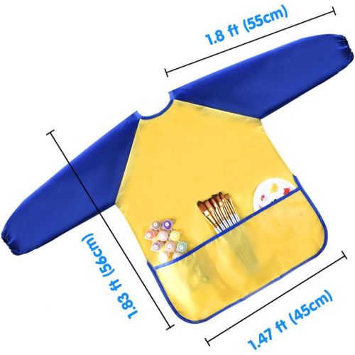  [아마존베스트]KUUQA Childrens Kids Toddler Waterproof Play Apron Art Smock with 3 Roomy Pockets - Painting, Baking, Feeding Smock (Paints and Brushes not Included)