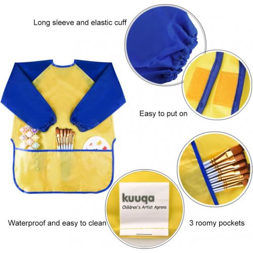  [아마존베스트]KUUQA Childrens Kids Toddler Waterproof Play Apron Art Smock with 3 Roomy Pockets - Painting, Baking, Feeding Smock (Paints and Brushes not Included)