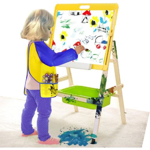  [아마존베스트]KUUQA Childrens Kids Toddler Waterproof Play Apron Art Smock with 3 Roomy Pockets - Painting, Baking, Feeding Smock (Paints and Brushes not Included)