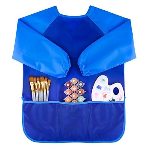  [아마존베스트]KUUQA Waterproof Children Art Smock Kids Art Aprons with 3 Roomy Pockets,Painting Supplies (Paints and Brushes not Included)