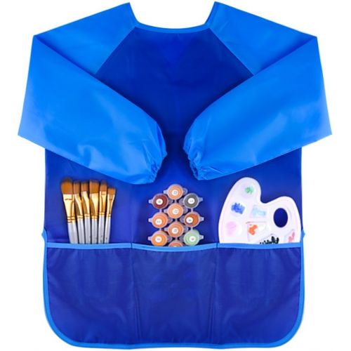  [아마존베스트]KUUQA Waterproof Children Art Smock Kids Art Aprons with 3 Roomy Pockets,Painting Supplies (Paints and Brushes not Included)