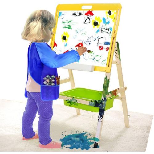  [아마존베스트]KUUQA Waterproof Children Art Smock Kids Art Aprons with 3 Roomy Pockets,Painting Supplies (Paints and Brushes not Included)