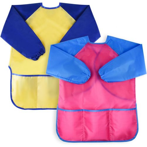  [아마존베스트]KUUQA Waterproof Childrens Art Smock Kids Painting Aprons with 3 Roomy Pockets,Art Painting Supplies (Paints and Brushes not Included)