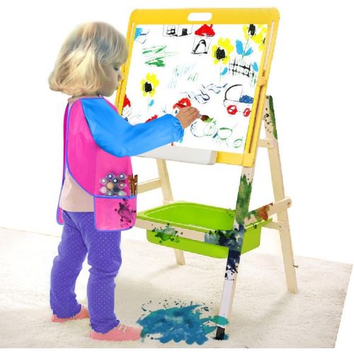  [아마존베스트]KUUQA Waterproof Childrens Art Smock Kids Painting Aprons with 3 Roomy Pockets,Art Painting Supplies (Paints and Brushes not Included)